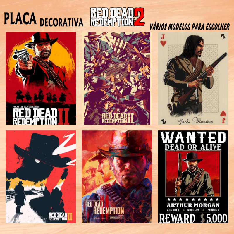 Kit Placas Decorativas Quadros Red Dead Redemption Jogos Games Xbox Playstation Nintendo Geek Decoração