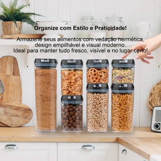 House Organizer - Kit 7 Potes Herméticos Empilháveis Com Tampa De Pressão | Vedação Em Silicone | Livre De Bpa em Oferta na Shopee