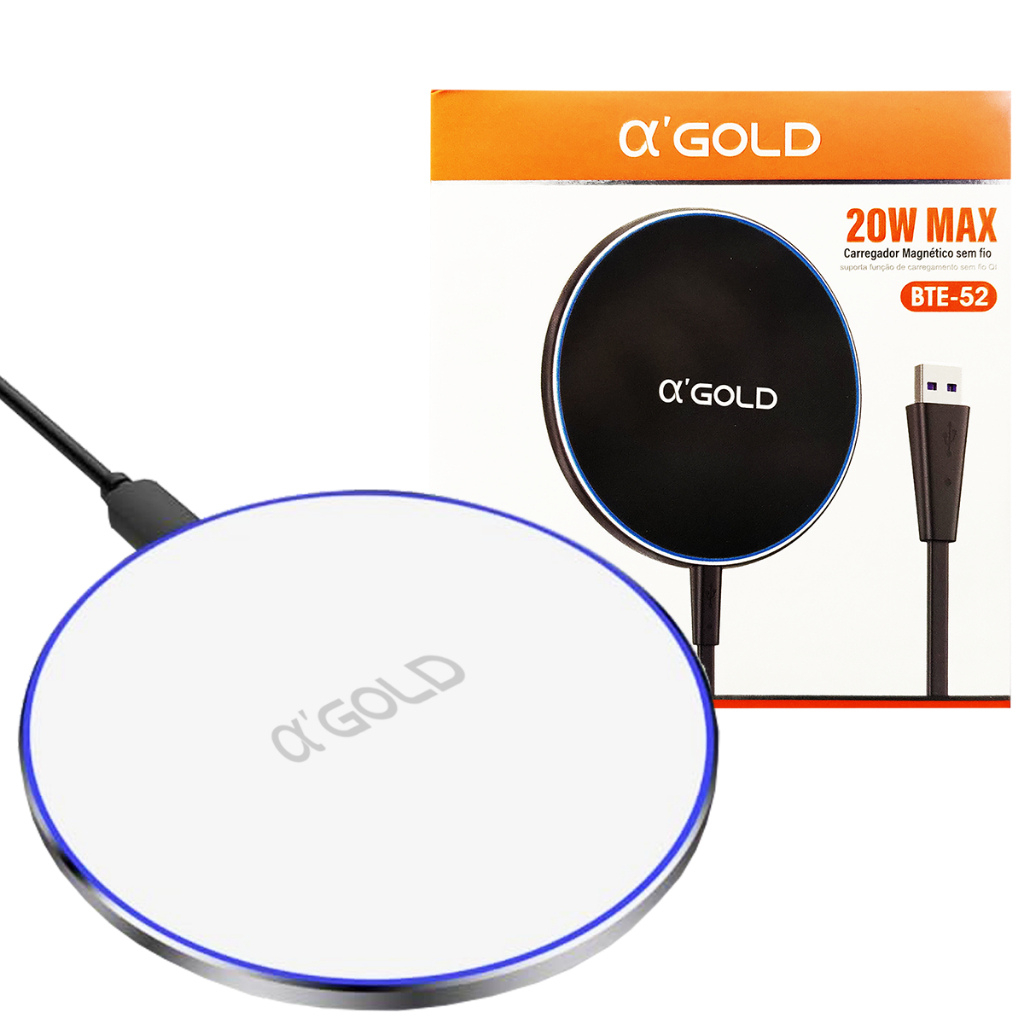 Carregador Indução Sem Fio de Carregamento Rápido 20W Wireless Usb-C A’Gold ou H'Maston Ultrafino