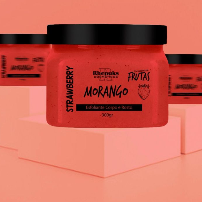 ESFOLIANTE PARA CORPO E ROSTO - MORANGO - 300G - RHENUKS em Oferta na Shopee