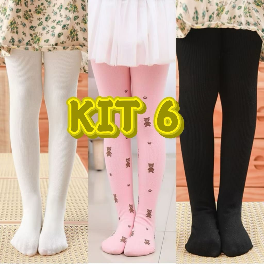 Kit 6 Pares Meia Calça Infantil Grossa Para O Frio Inverno varia Cores IMPERIO