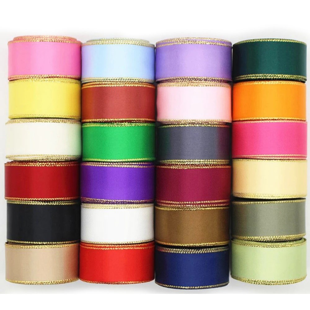 Fita de Cetim Borda Dourada N9 - 10 metros - Varias Cores em Oferta na Shopee