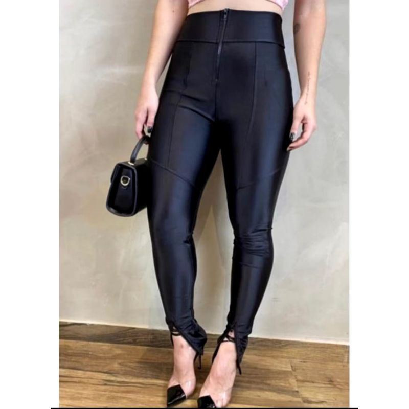 calça ziper frontal e nas barras cintura alta tecido suplex 400gr em Oferta na Shopee