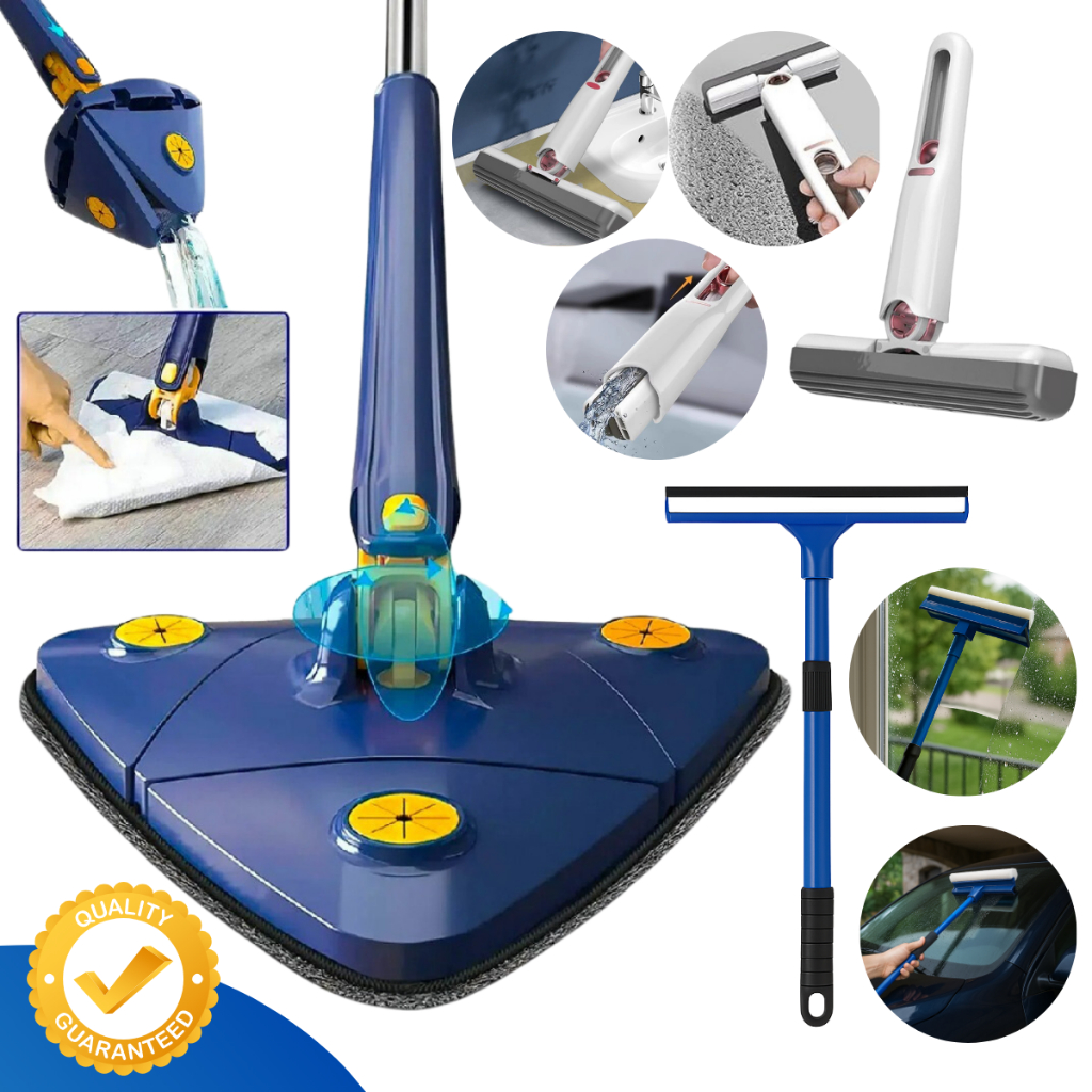 Mop Limpeza Esfregão Giratório Banheiro Chão Janela + Limpador Vidros Sacada + Mini Mop Portátil