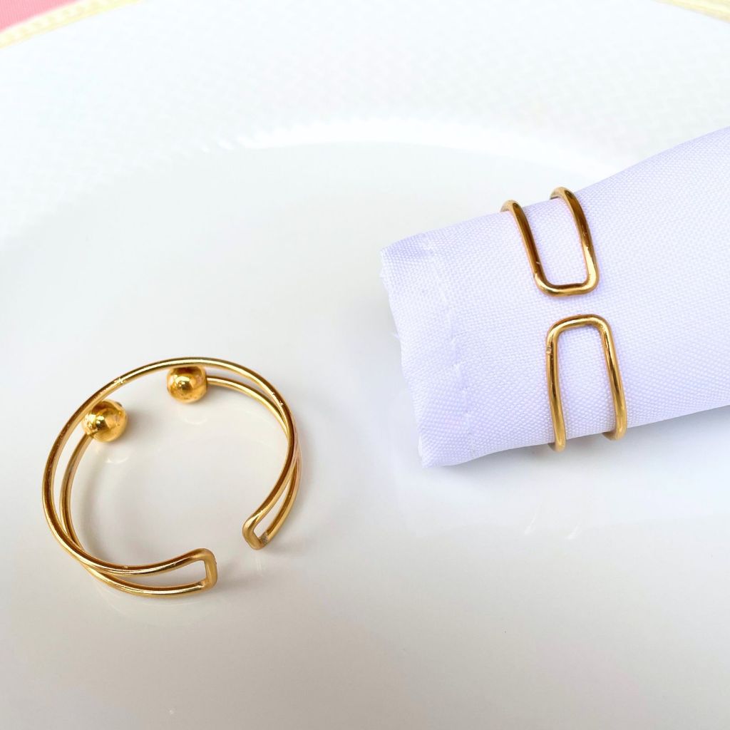 06 ou 12 Anel Porta Guardanapo Metalizado Dourado Refinado