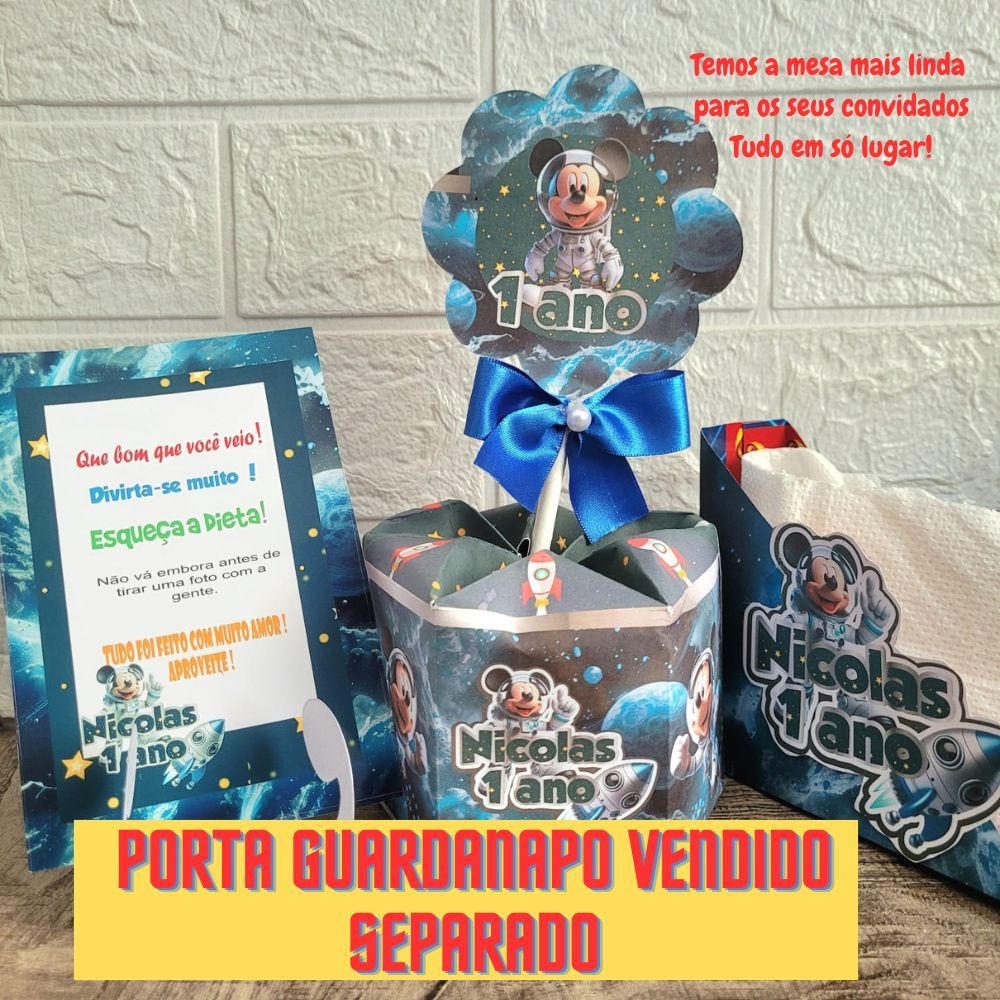 Centro de Mesa Mickey Astronauta, Cachepô,Enfeite Personalizados,Arranjo p/Festa de Aniversário,Lembrancinha
