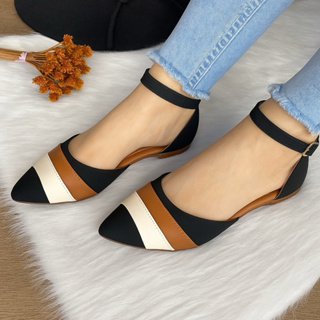 Sapatilha salome aberta feminina moda bico fino preto marrom branco sapato calçados rasteira em Oferta na Shopee