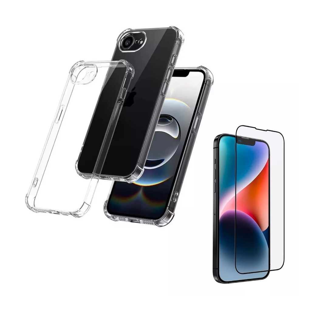 Kit Capa Capinha Anti impacto Transparente Silicone P/ iPhone 16e + Película