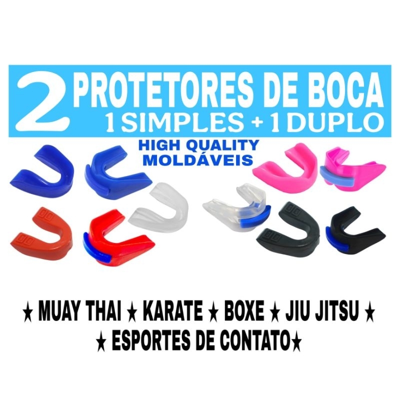 KIT PROTETOR DE BOCA 1 SIMPLES + 1 DUPLO MUAY THAI, BOXE KICKBOXING KARATE BJJ - 2 PEÇAS BUCAL