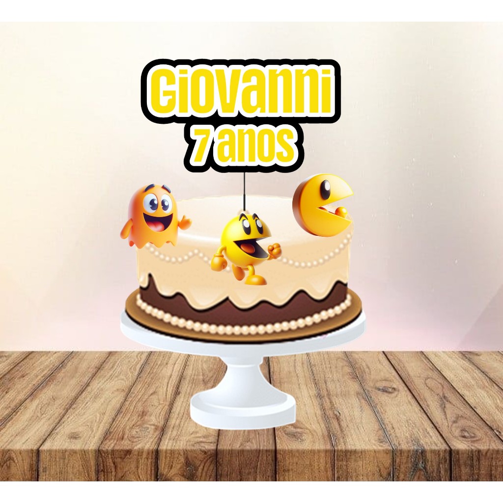 TOPO DE BOLO PAC-MAN - ANIVERSÁRIO, MESVERSÁRIO, DECORAÇÃO, FESTA, ENFEITE DE MESA, ENFEITE DE BOLO