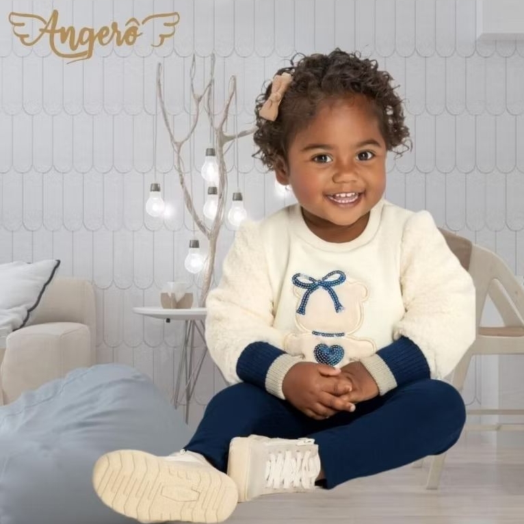Conjunto Infantil Menina Moletom Felpado/Pelo Tweed e Legging Molicotton Angerô
