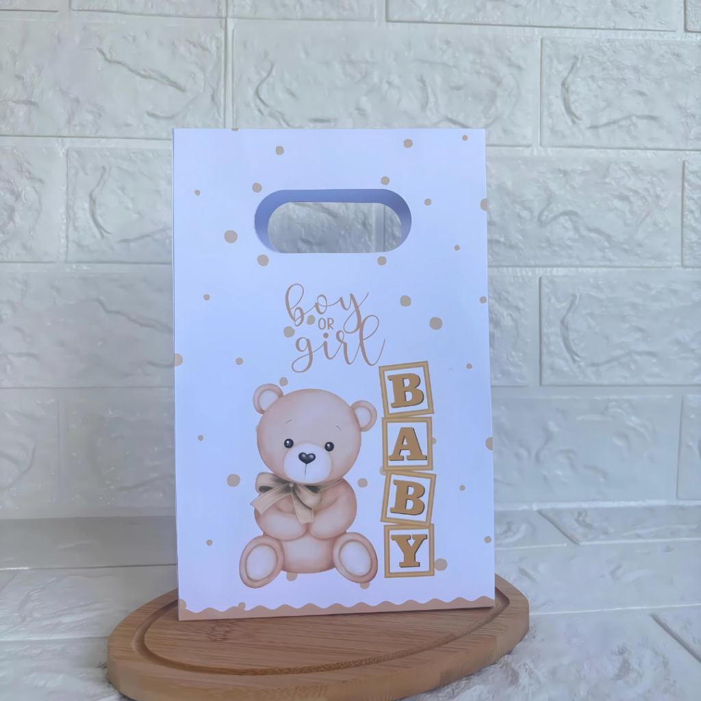 PEGUE E MONTE - Sacolinha Surpresa Personalizada Chá revelação Dourado - Festa Infantil - Aniversário – Lembrancinha
