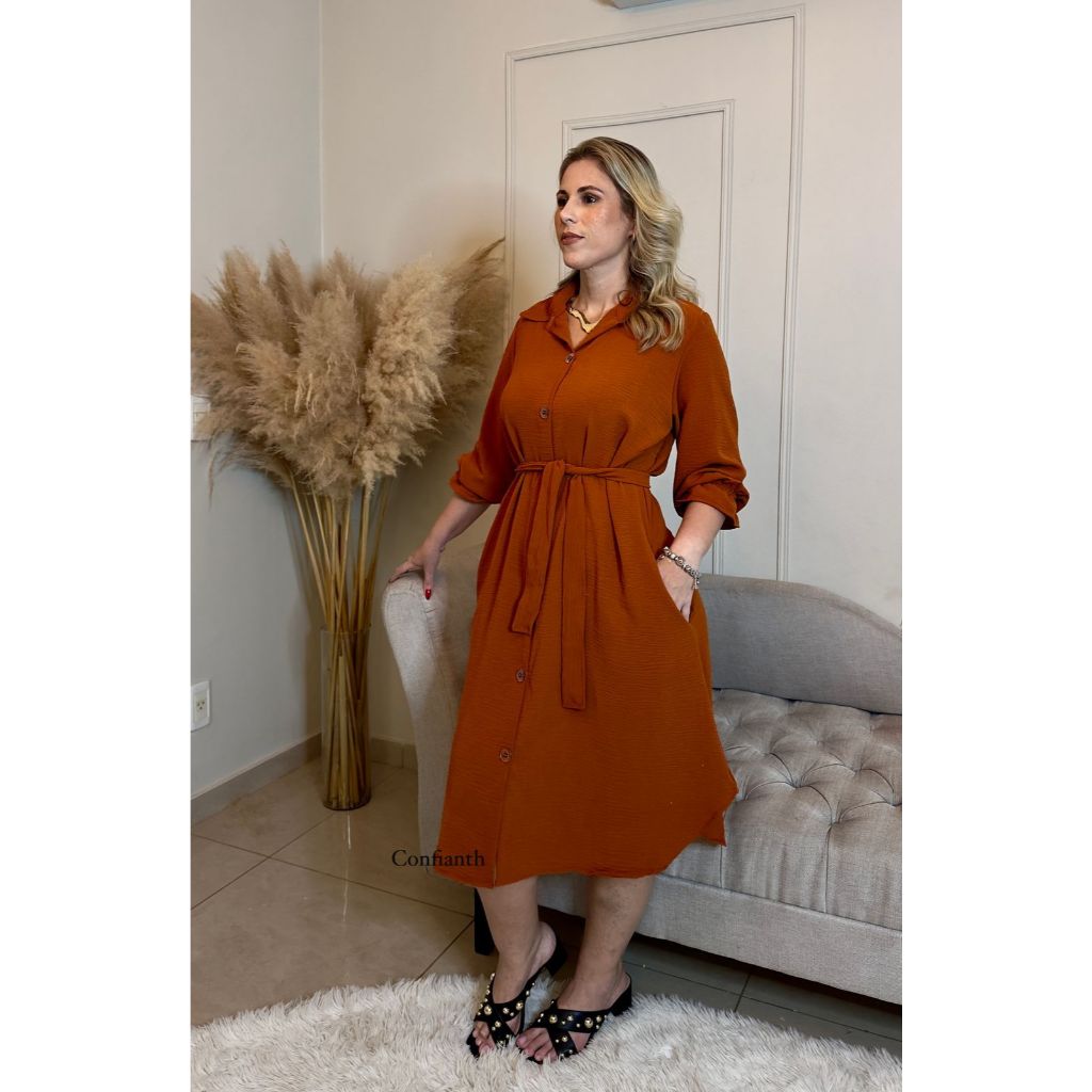 Chamise Vestido Midi Camisao Verão Saida de Praia Manga 3/4 Amamentação Pos Cirurgia Evangelica Plus Botao Liso Bolso em Oferta na Shopee