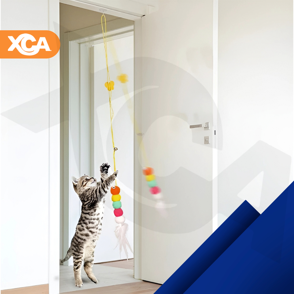 Brinquedo Gato Interativo Pendurar Teto Porta Lagarta Com Pena Sino Elástico Corda Antiestresse em Oferta na Shopee