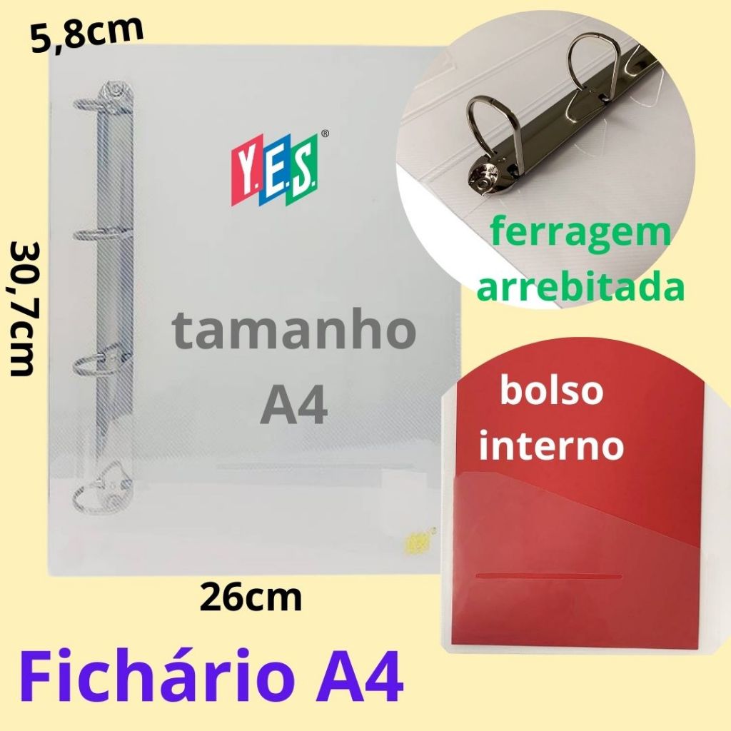 Fichário com 4 argolas A4 transparente Yes R4AS