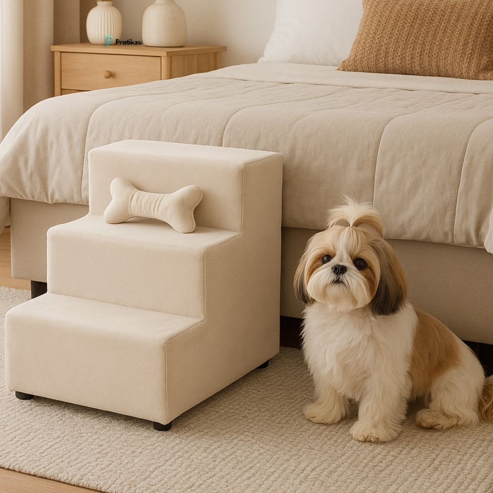 Escada Pet 3 Degraus para Cachorro, Gato Várias Cores Almofadada Veludo Com Almofada Osso ...
