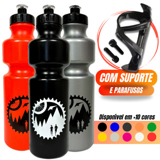 Kit Garrafa Caramanhola Para Bike Bicicleta Squeeze Agua 750ml + Suporte Garrafinha + Parafusos