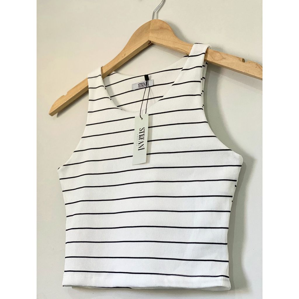 Cropped Regata Feminina Listrado Revel Frente & Verso Malha Ribana Premium em Oferta na Shopee