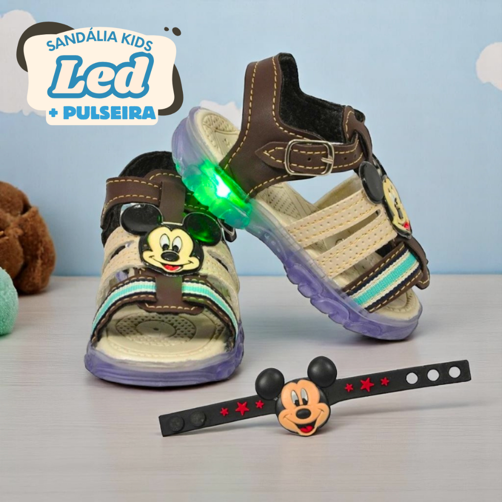 Sandalia Bebe + Pulseira Infantil 19/26 Papete Mickey em Oferta na Shopee