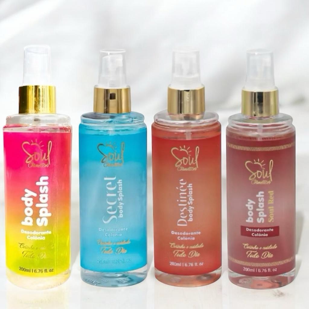 Kit 4 Body Splash Soul Colônia Perfume Destinée Soul Red, Paradox E Secret Alta fixação Refrescância