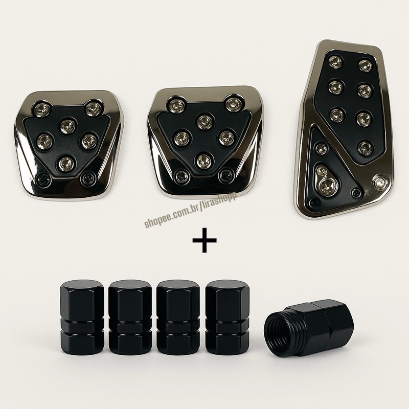 Kit Pedaleira Esportiva para Carro Tuning universal + 4 Tapas Bico Pneus