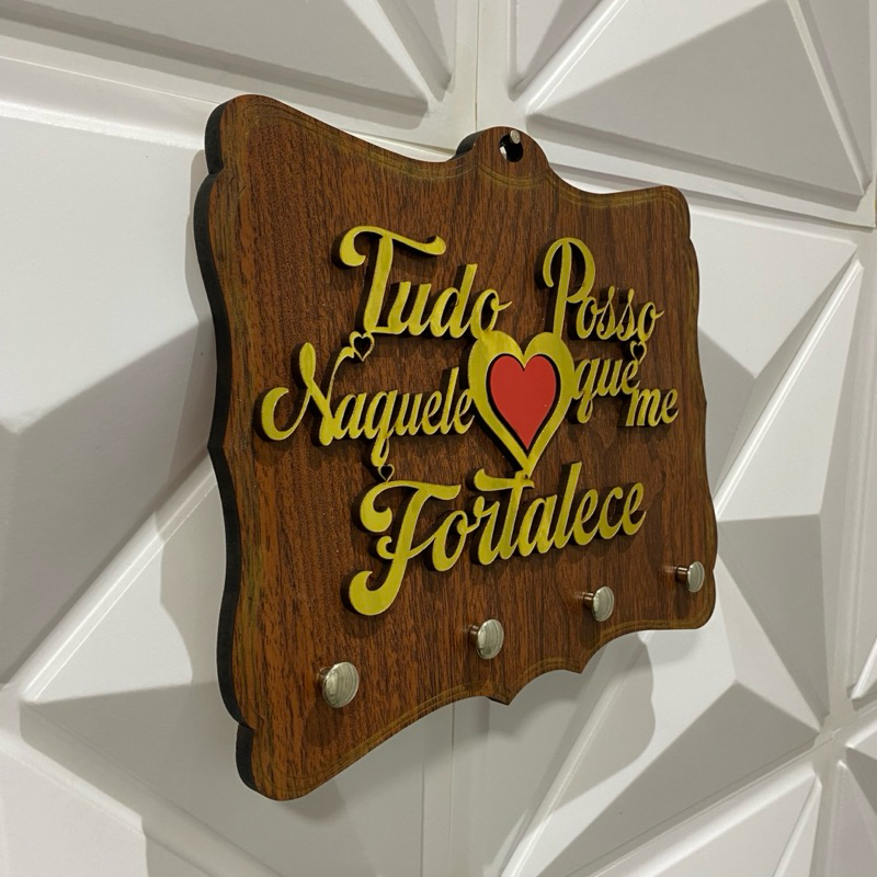 Detalhes do Porta Chave Organizador Decoração Casa TUDO POSSO NAQUELE QUE ME FORTALECE