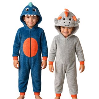 Pijama Macacão Bebê Menino em Fleece Temático Unicórnio ,Dinossauro, Panda, Urso – Super Q...