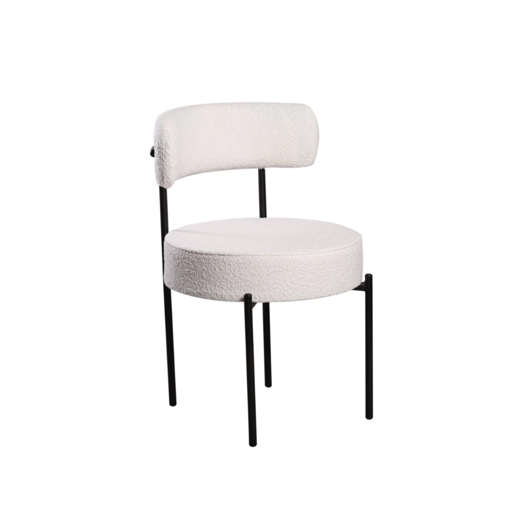 Cadeira de Jantar em Aço Carbono e Bouclé - Kit 2 Un