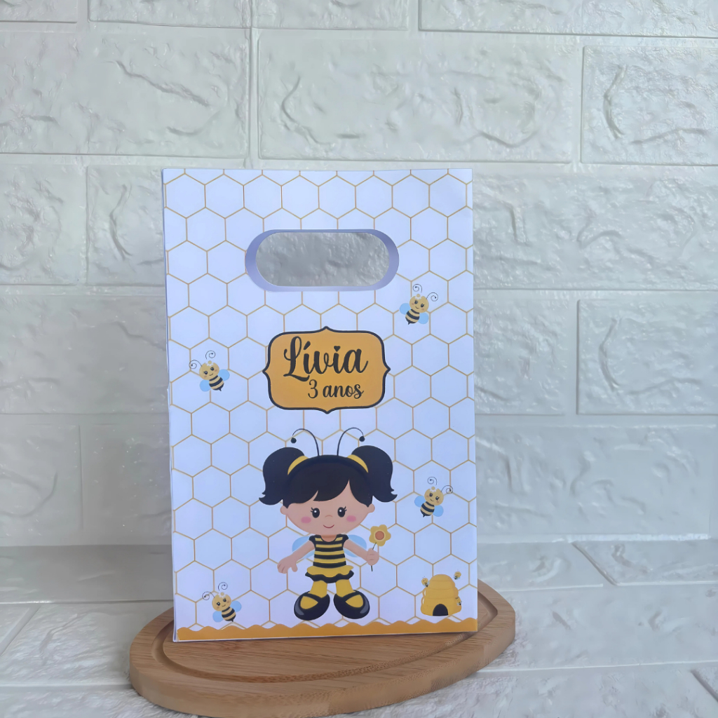 PEGUE E MONTE - Sacolinha Surpresa Personalizada Abelhinha - Festa Infantil - Aniversário – Lembrancinha