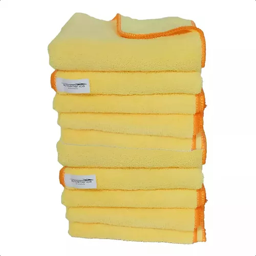 Kit 10 Flanelas de Microfibra Amarela 40x60CM 350GSM Autoamerica