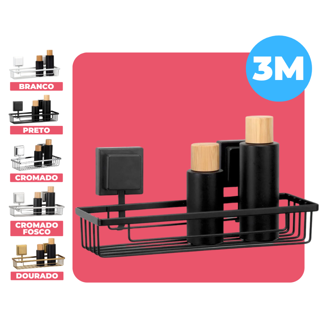 Suporte Porta Shampoo Condicionador Sabonete Parede Banheiro Sem Furos Fixação Fita Adesivo 3M Arthi em Oferta na Shopee