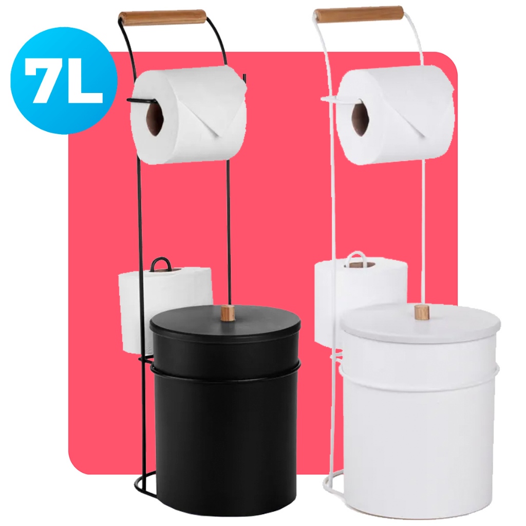 Suporte Porta Papel Higiênico Com Lixeira de Chão 7 Litros Banheiro Lavabo Eco Design Arthi em Oferta na Shopee