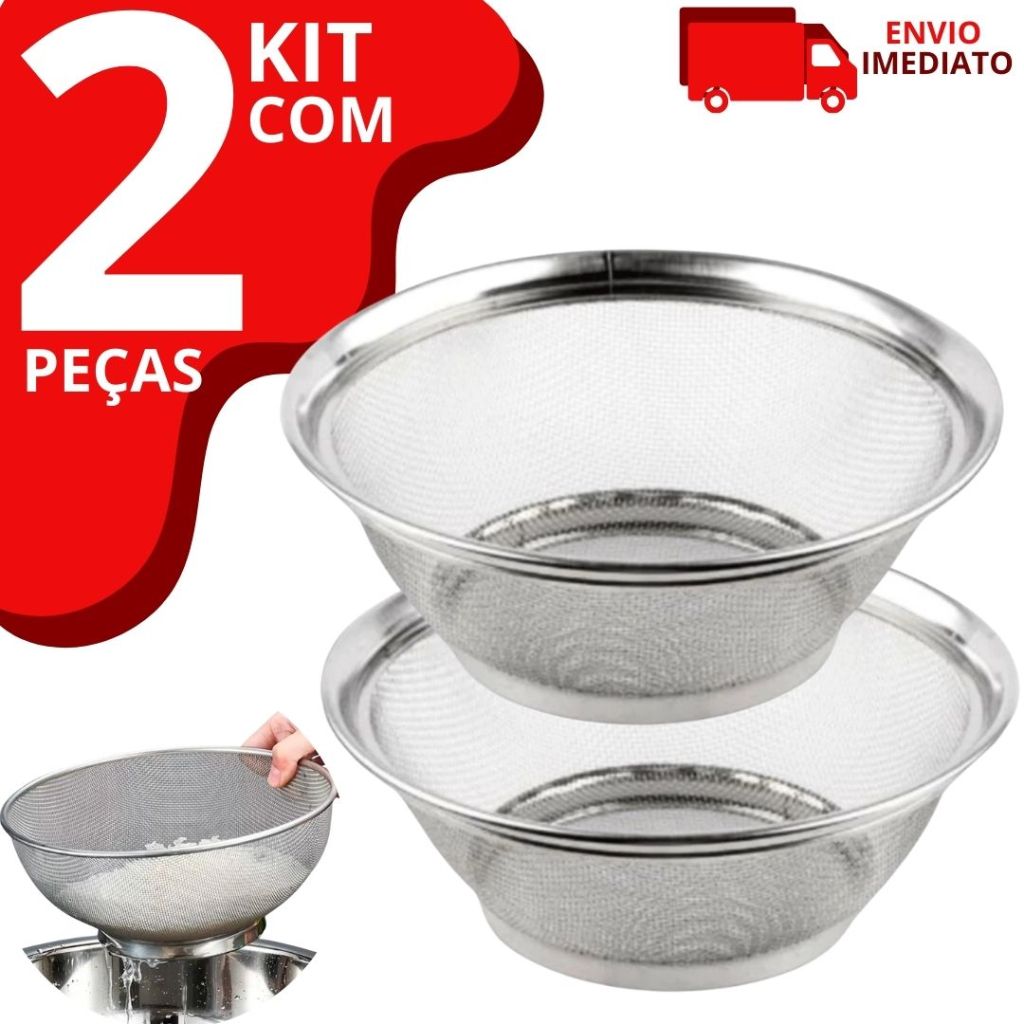 Kit 02 Cestas em Inox Escorredor Multiuso 22cm Cozinha Escorredor de Macarrão Legumes Arroz Fruteira