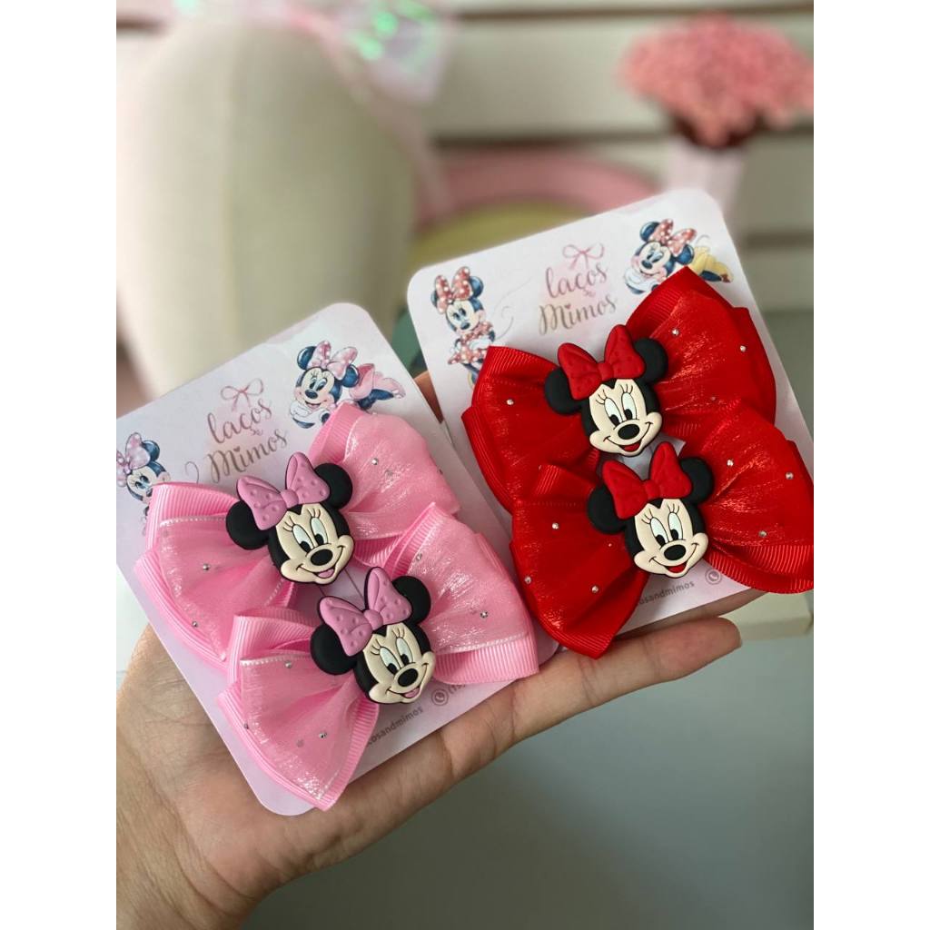 Par de Laços Minnie rosa/vermelho bico de pato xuxinha ou faixinha para Cabelos de Menina