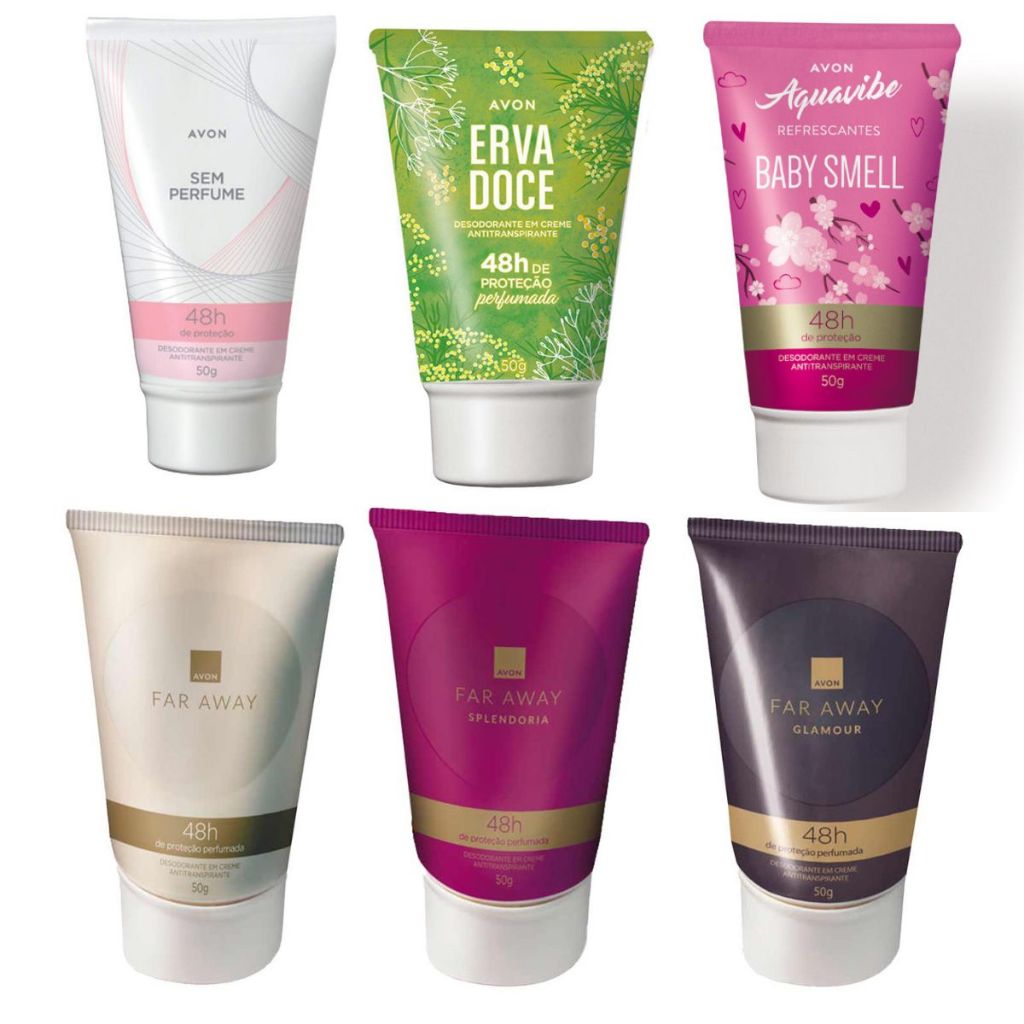 Desodorante Antitraspirante Em Creme Avon 50g Erva Doce Baby Smell Far Away Glamour Splendoria Sem Perfume