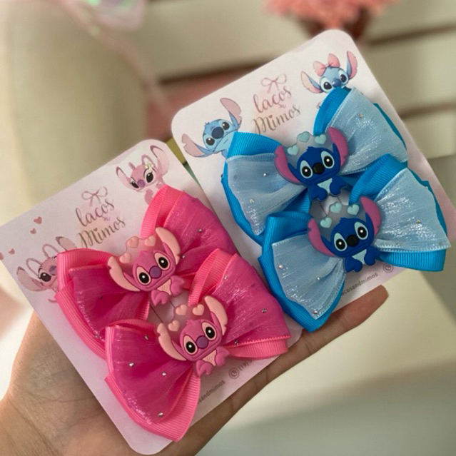 Par de Laços Stitch e Angel bico de pato ou faixinha de cabelo para meninas em Oferta na Shopee