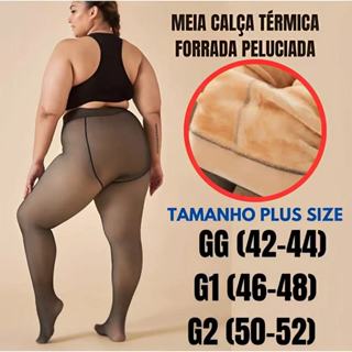 Meia-Calça Térmica Plus Size GG-GGG Forrada Peluciada Translúcida de Lã Feminina Super Elástica Slim em Oferta na Shopee
