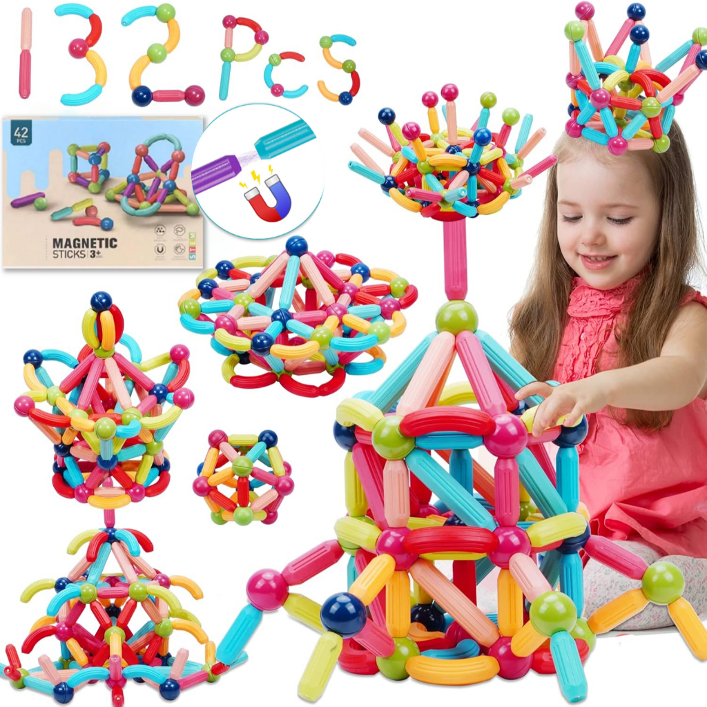 Brinquedo magnético montessori 42 PCSConjunto de ímã Bolas E Varas Magnéticas Brinquedo Para Crianças