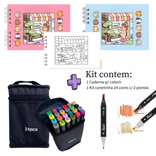 Colorar Caderno kit+marcador de múltiplas cores -24-36-48-60 cores, 50 páginas de desenho ...