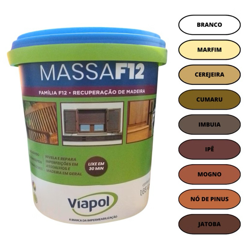 Massa para madeira F12 1,65kg Calafetar Madeira Viapol em Oferta na Shopee