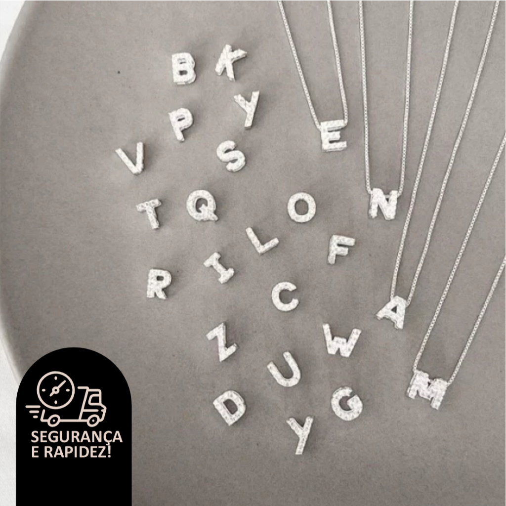 Pingente Feminino Letra Inicial Cravejada Banhado a Prata 925 Delicado