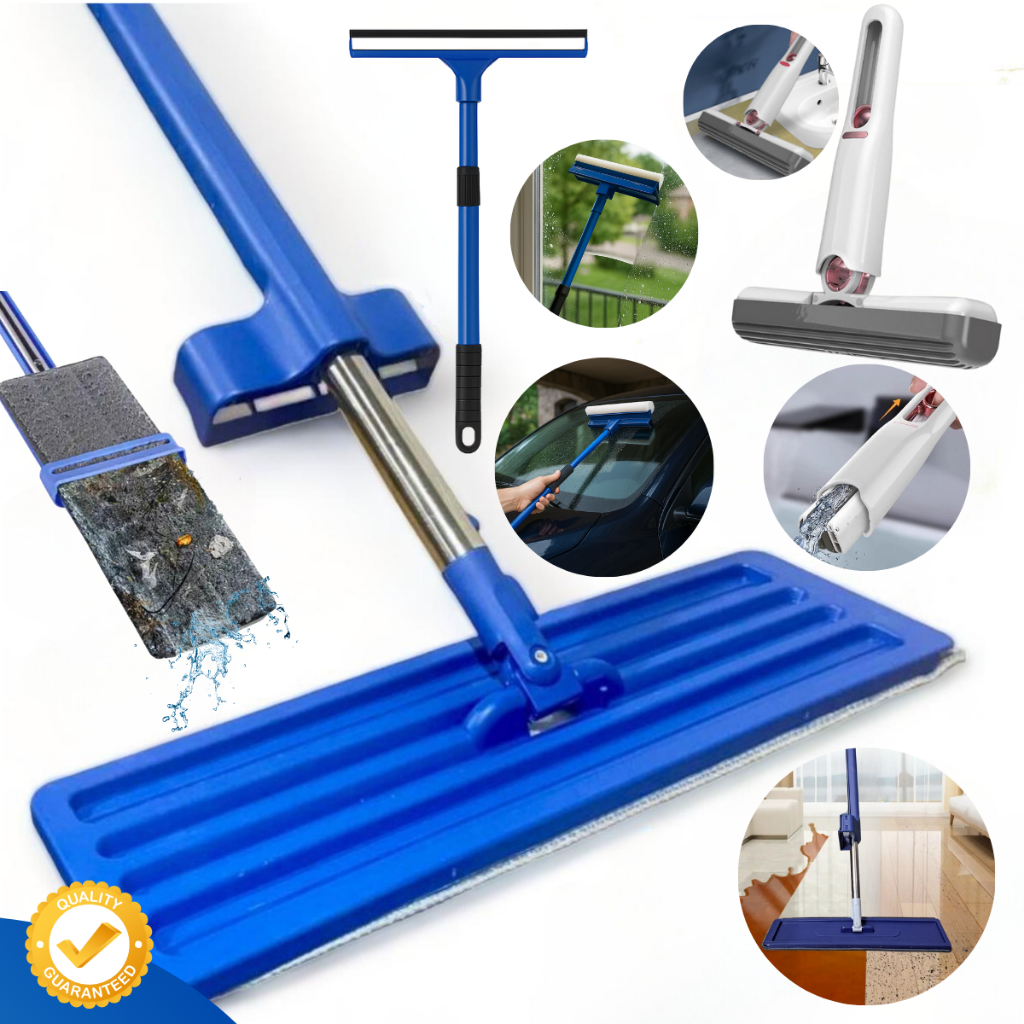 Mop Flat Limpeza Chão Vidros Teto + Limpa Vidros Sacada + Mini Mop Multiuso