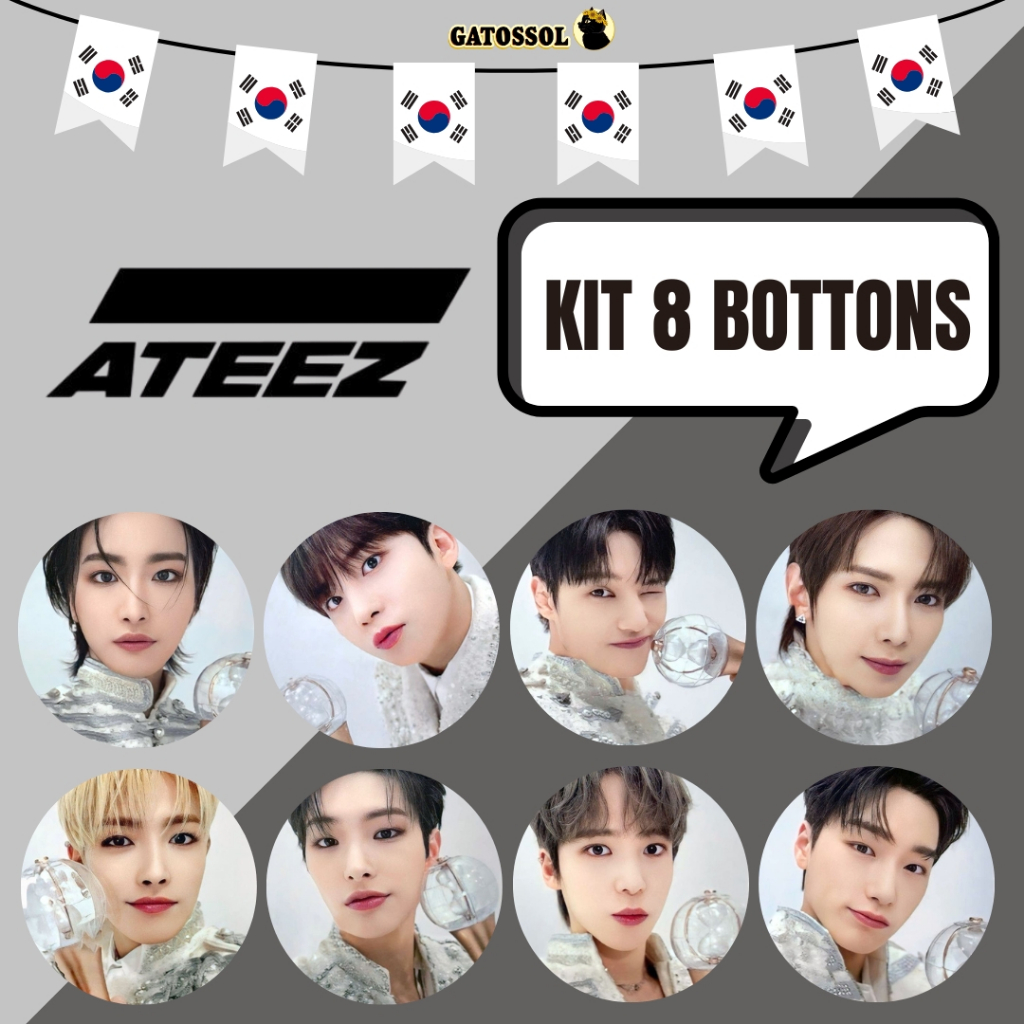KIT ATEEZ 8 Bottons 4,5CM Broche ATINY KPOP-IDOL-COREANO- K-POP Bottom/botton Boton Buton alfinete Boton Button Pin