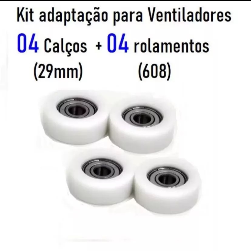 KIT com 04 ROLAMENTOS 608 + 04 CALÇOS para rolamentos 608