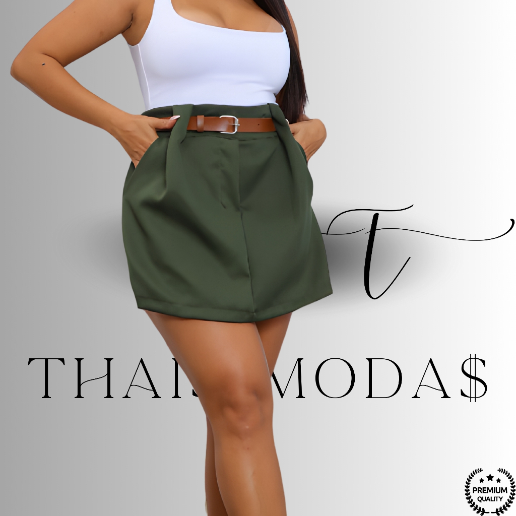 PREMIUM Short Saia Plus Size NOVAS CORES Com Cinto Tamanho 44 Ao 52 com Bolso