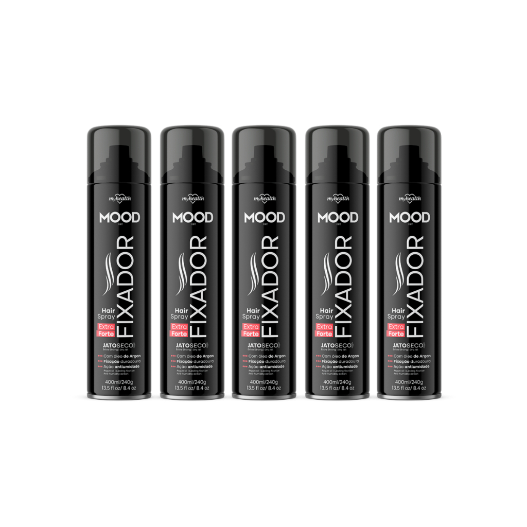 Kit 5 Fixador Mood Spray Hair Cabelo Extra Forte Jato Seco 400ml