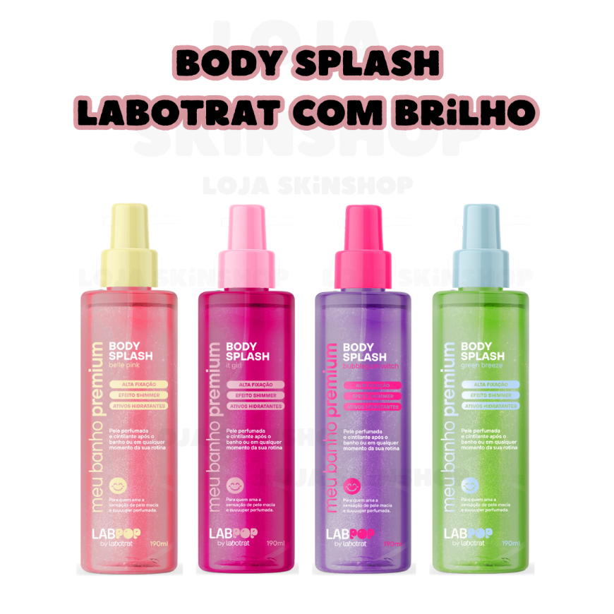 Body Splash Labotrat LabPop Meu Banho Premium Com Brilho - Belle Pink, It Girl, Bubblegum Witch, Green Breeze