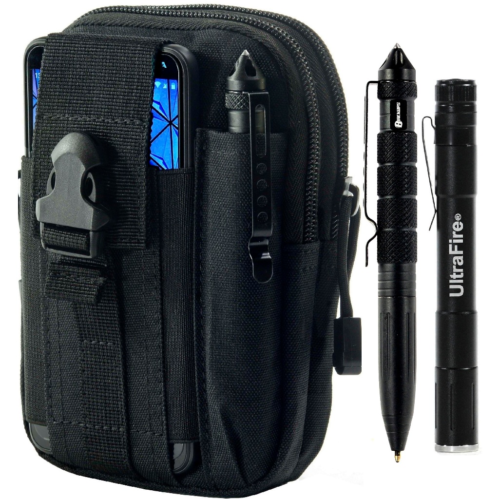 Pochete Bolsa Porta Treco Tático Militar Molle M1 + Caneta Tática + Mini Lanterna