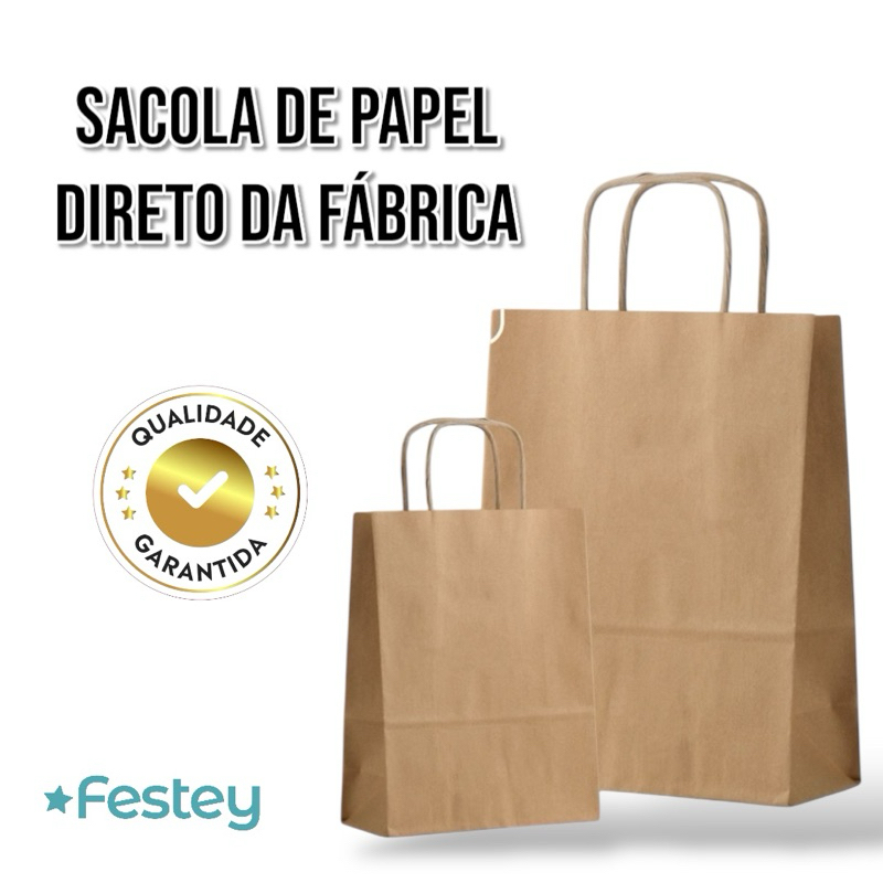 Sacola de papel kraft PP - P - M - G - GG