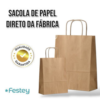 Sacola de papel kraft PP - P - M - G - GG em Oferta na Shopee